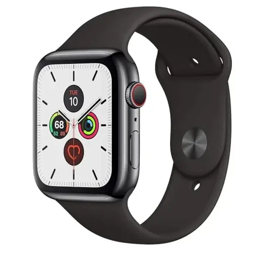 Apple Watch Series 5 (GPS + Cellular, 44MM) - Space Black Stainless Steel Case with Black Sport Band (Renewed) 