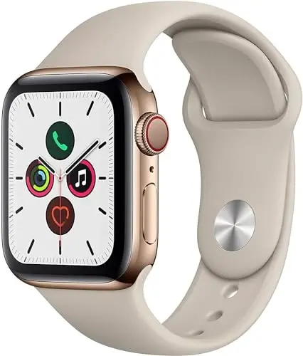 Apple Watch Series 5 (GPS + Cellular, 40MM) - Gold Stainless Steel Case with Stone Sport Band (Renewed) 