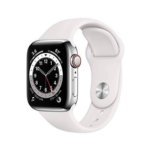 Apple Watch Series 6 (GPS + Cellular, 40mm) - Kumush Zanglamaydigan Po'lat Korpus va Oq Sport Band bilan (Yangilangan) - 1