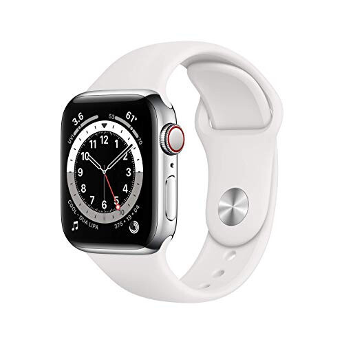 Apple Watch Series 6 (GPS + Cellular, 40mm) - Silver Stainless Steel Case with White Sport Band (Renewed) - 1