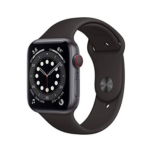 Apple Watch Series 6 (GPS + Uyali aloqa, 44mm) - Kosmik kulrang Alyuminiy korpusli qora sport tasmasi bilan (Yangilangan) - 1