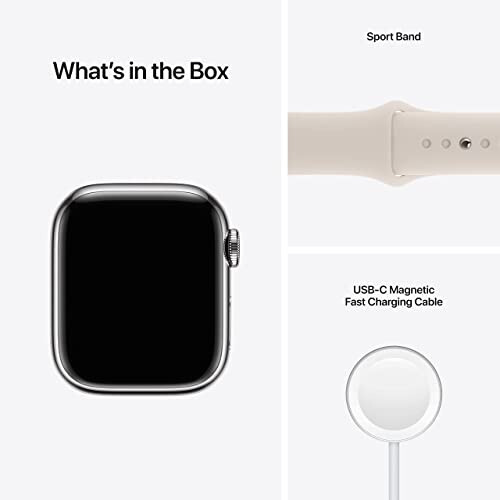 Apple Watch Series 7 (GPS + Cellular, 41MM) Kumush Zanglamaydigan Po'lat Korpus va Starlight Sport Band bilan (Yangiланган) - 7