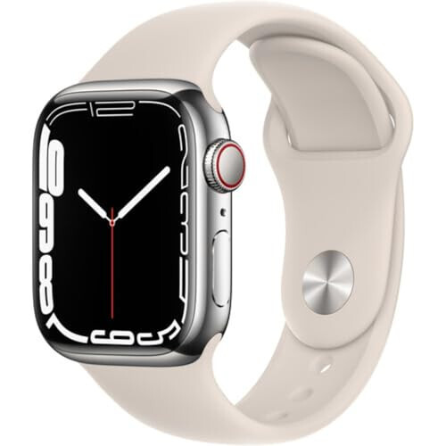 Apple Watch Series 7 (GPS + Cellular, 41MM) Kumush Zanglamaydigan Po'lat Korpus va Starlight Sport Band bilan (Yangiланган) - 1