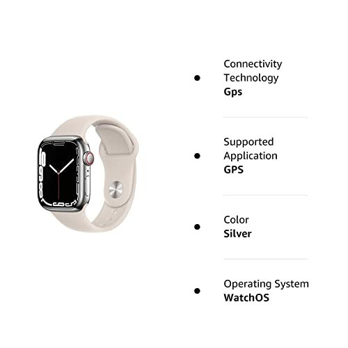 Apple Watch Series 7 (GPS + Cellular, 41MM) Silver Stainless Steel Case with Starlight Sport Band (Renewed) - 9