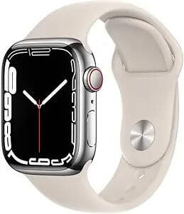 Apple Watch Series 7 (GPS + Cellular, 41MM) Silver Stainless Steel Case with Starlight Sport Band (Renewed) - 2