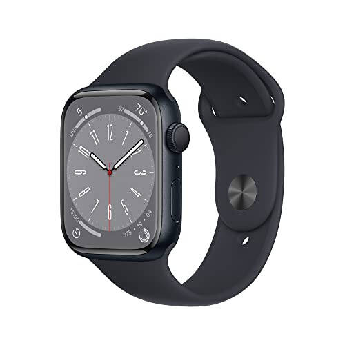 Apple Watch Series 8 [GPS, 45 mm] - Midnight rangli alyuminiy korpus bilan Midnight sport tasmasi, S/M (qayta tiklangan) - 1