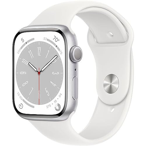 Apple Watch Series 8 [GPS, 45mm] Silver Aluminum Case with White Sport Band, M/L (Renewed) - 7