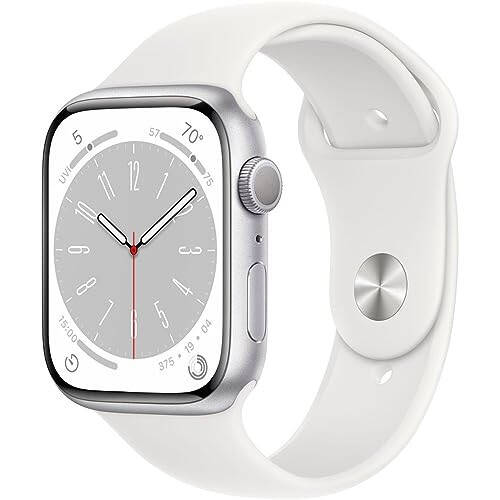 Apple Watch Series 8 [GPS, 45mm] Silver Aluminum Case with White Sport Band, M/L (Renewed) - 7