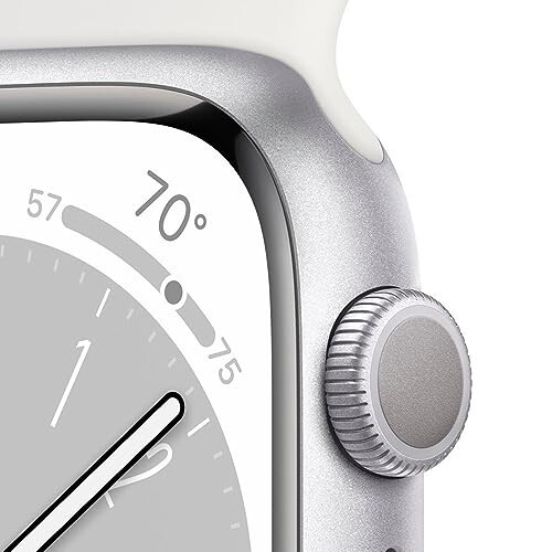 Apple Watch Series 8 [GPS, 45mm] Silver Aluminum Case with White Sport Band, M/L (Renewed) - 9
