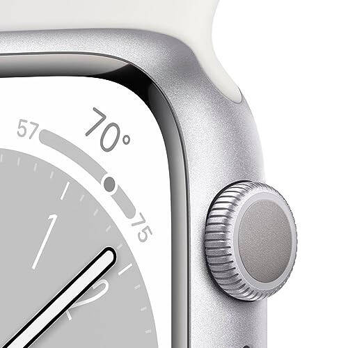 Apple Watch Series 8 [GPS, 45mm] Silver Aluminum Case with White Sport Band, M/L (Renewed) - 9