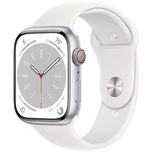 Apple Watch Series 8 [GPS, 45mm] Silver Aluminum Case with White Sport Band, M/L (Renewed) - 11