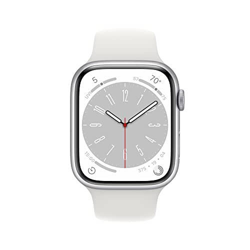 Apple Watch Series 8 [GPS, 45mm] Silver Aluminum Case with White Sport Band, M/L (Renewed) - 2