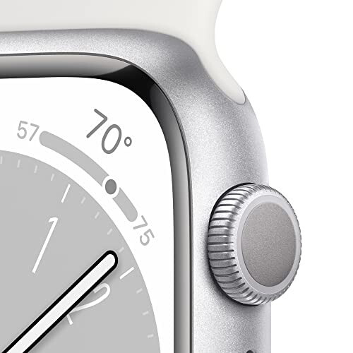 Apple Watch Series 8 [GPS, 45mm] Silver Aluminum Case with White Sport Band, M/L (Renewed) - 3