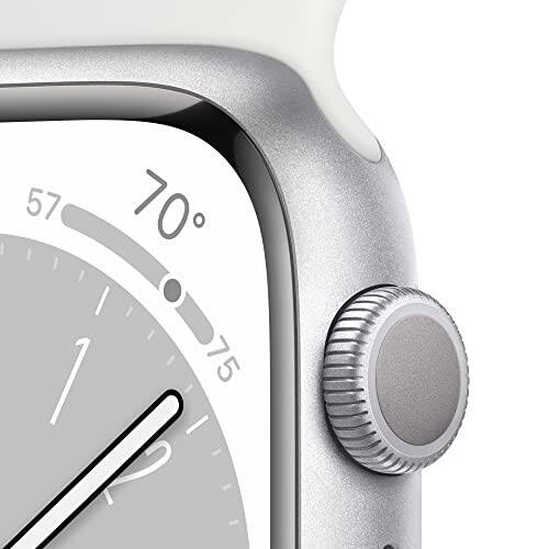 Apple Watch Series 8 [GPS, 45mm] Silver Aluminum Case with White Sport Band, M/L (Renewed) - 3