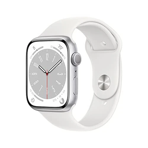 Apple Watch Series 8 [GPS, 45mm] Kumush Alyuminiy Korpusli Oq Sport Bantli, M/L (Yangilangan) - Apple