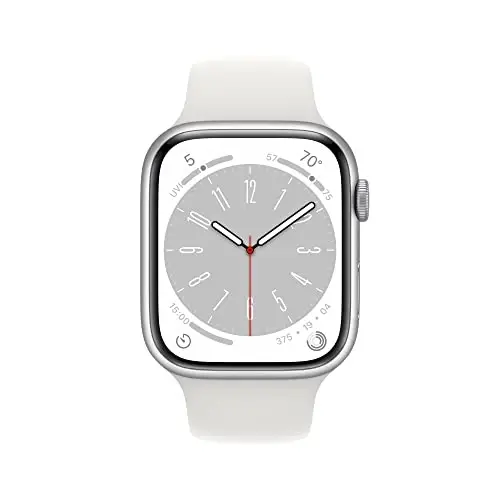 Apple Watch Series 8 [GPS, 45mm] Kumush Alyuminiy Korpusli Oq Sport Bantli, M/L (Yangilangan) - 1