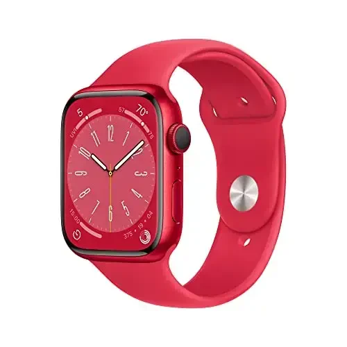 Apple Watch Series 8 [GPS, 45mm] - Red Aluminum Case with Red Sport Band, M/L (Renewed) - 1