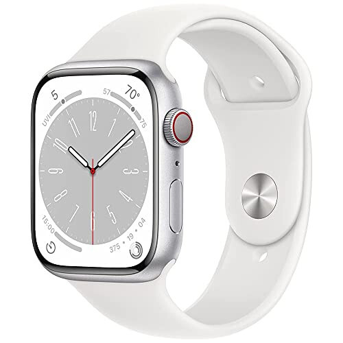 Apple Watch Series 8 [GPS, 45mm] Серебряный алюминиевый корпус с белым спортивным ремешком, M/L (Обновленный) - 11