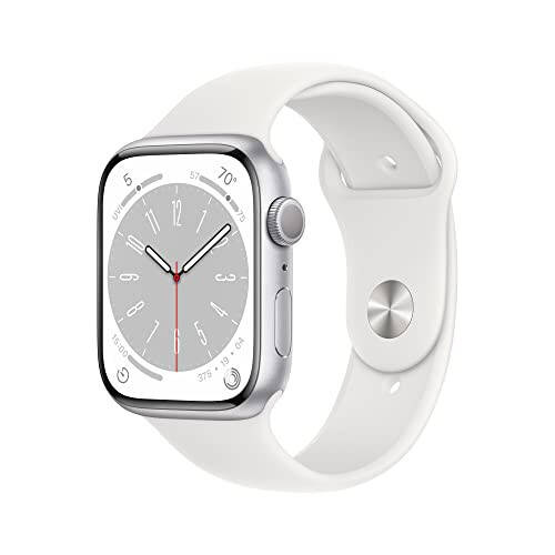 Apple Watch Series 8 [GPS, 45mm] Серебряный алюминиевый корпус с белым спортивным ремешком, M/L (Обновленный) - 1