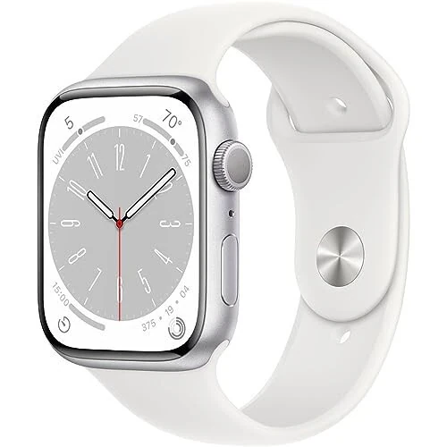 Apple Watch Series 8 [GPS, 45mm] Silver Aluminum Case with White Sport Band, M/L (Renewed) - 7