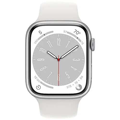 Apple Watch Series 8 [GPS, 45mm] Silver Aluminum Case with White Sport Band, M/L (Renewed) - 8