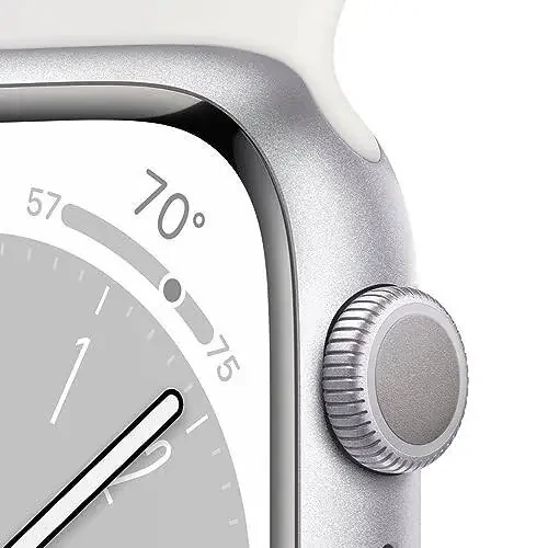 Apple Watch Series 8 [GPS, 45mm] Silver Aluminum Case with White Sport Band, M/L (Renewed) - 9