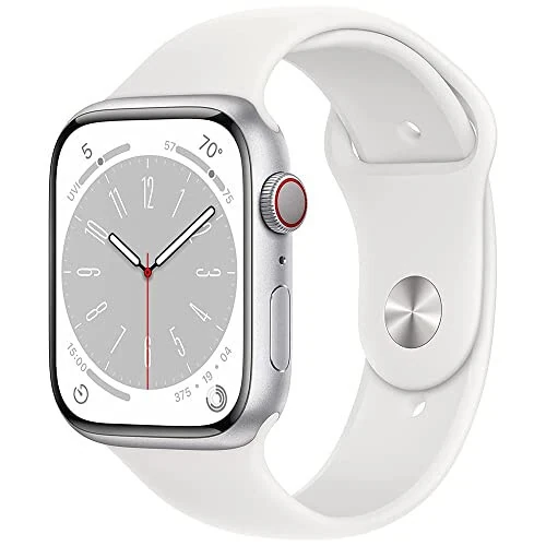 Apple Watch Series 8 [GPS, 45mm] Silver Aluminum Case with White Sport Band, M/L (Renewed) - 11