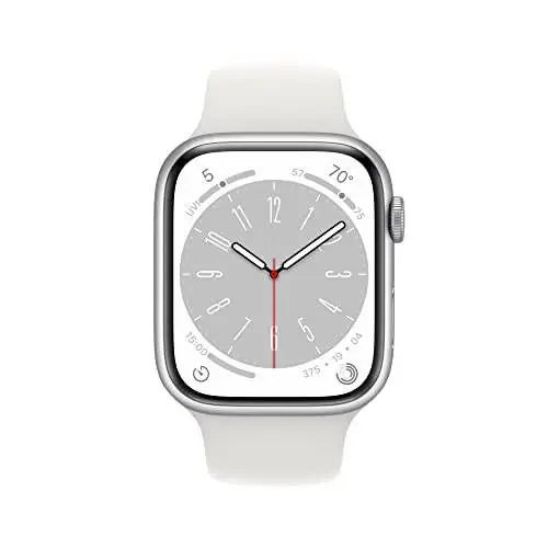 Apple Watch Series 8 [GPS, 45mm] Silver Aluminum Case with White Sport Band, M/L (Renewed) - 2