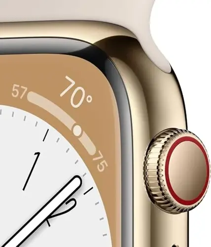 Apple Watch Series 8 (GPS + Cellular, 41MM) Gold Stainless Steel Case with Starlight Sport Band - S/M (Renewed) - 3