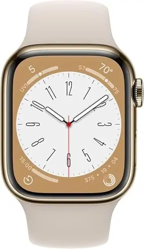 Apple Watch Series 8 (GPS + Cellular, 41MM) Gold Stainless Steel Case with Starlight Sport Band - S/M (Renewed) - 4