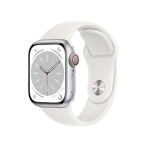 Apple Watch Series 8 [GPS + Cellular, 41mm] - Kumush Alyuminiy Korpusli Oq Sport Bandli, S/M (Yangilangan) - 1