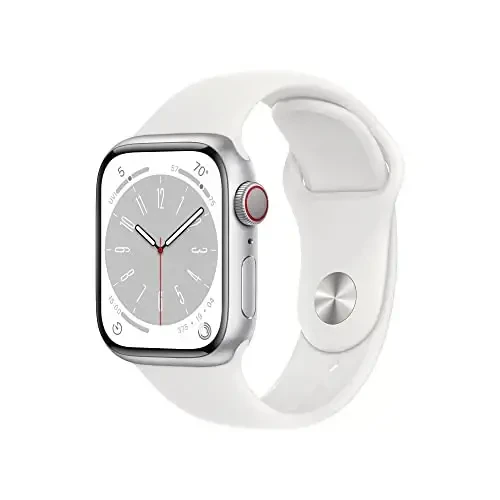 Apple Watch Series 8 [GPS + Cellular, 41mm] - Silver Aluminum Case with White Sport Band, S/M (Renewed) - APPLE