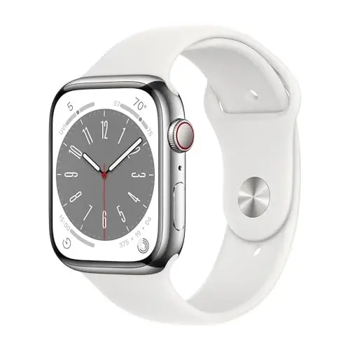 Apple Watch Series 8 (GPS + Cellular, 41mm) - Silver Stainless Steel Case with White Sport Band M/L (Renewed) - 1