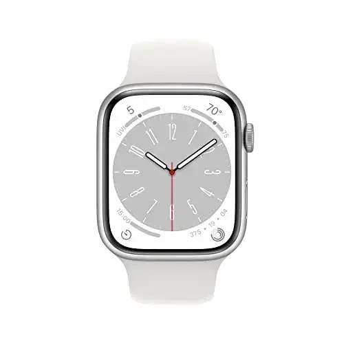Apple Watch Series 8 [GPS + Cellular, 45mm] - Silver Aluminum Case with White Sport Band, M/L (Renewed) - 2