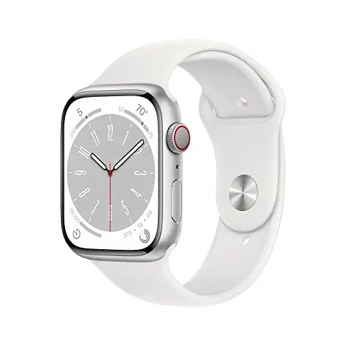 Apple Watch Series 8 [GPS + Cellular, 45mm] - Silver Aluminum Case with White Sport Band, M/L (Renewed) - APPLE