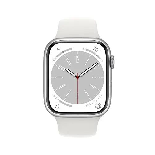 Apple Watch Series 8 [GPS + Cellular, 45mm] - Silver Aluminum Case with White Sport Band, M/L (Renewed) - 2