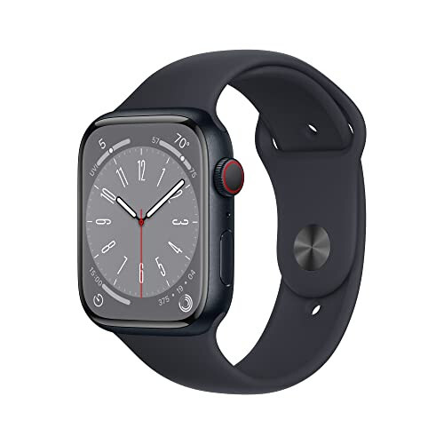 Apple Watch Series 8 [GPS + Cellular, 45mm] - Midnight Aluminum Case with Midnight Sport Band, M/L (Qayta tiklangan) 