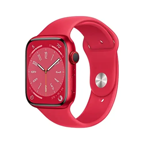 Apple Watch Series 8 [GPS + Cellular, 45mm] - (PRODUCT)Red Aluminum Case with Red Sport Band, S/M (Renewed) - 1