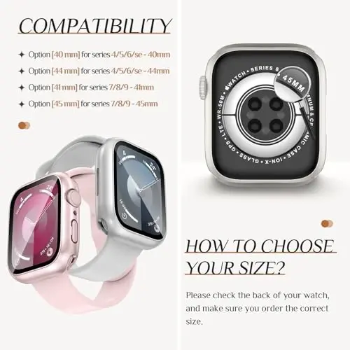Goton 2 Pack Waterproof Case for Apple Watch Series 9 8 7 Screen Protector 41mm, Tempered Glass Hard PC Shockproof Cover Back Bumper for iWatch - Goton (1)