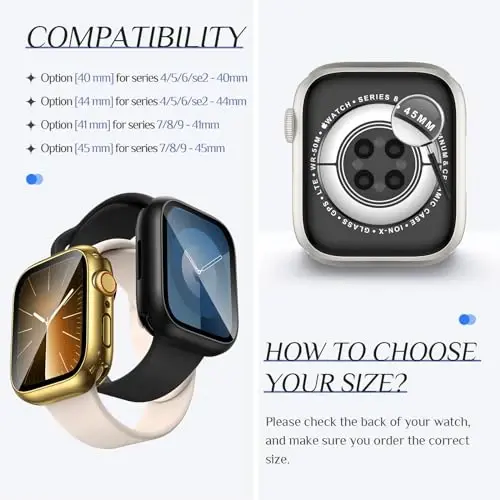 Goton 2 Pack Waterproof Case for Apple Watch Series 9 8 7 Screen Protector 41mm, Tempered Glass Hard PC Shockproof Cover Back Bumper for iWatch - 2