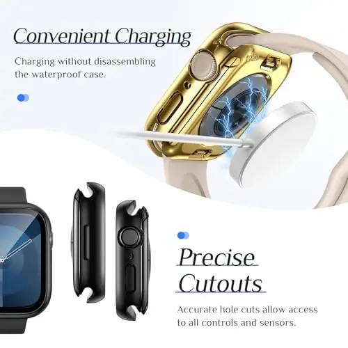Goton 2 Pack Waterproof Case for Apple Watch Series 9 8 7 Screen Protector 41mm, Tempered Glass Hard PC Shockproof Cover Back Bumper for iWatch - 6