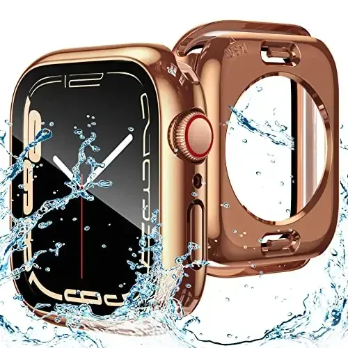 Goton 2 in 1 Waterproof Case for Apple Watch Series 9 8 7 Screen Protector 41mm, 360 Protective Glass Face Cover Hard PC Bumper + Back Frame for iWatch Accessories 41 mm - GOTON