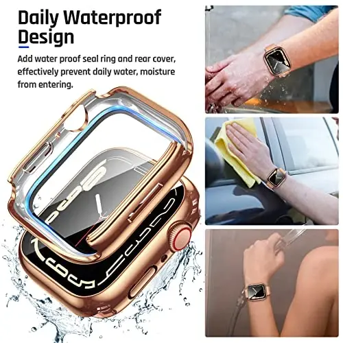 Goton 2 in 1 Waterproof Case for Apple Watch Series 9 8 7 Screen Protector 41mm, 360 Protective Glass Face Cover Hard PC Bumper + Back Frame for iWatch Accessories 41 mm - 4