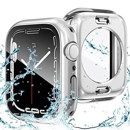 Goton 2 in 1 Waterproof Case for Apple Watch Series 9 8 7 Screen Protector 41mm, 360 Protective Glass Face Cover Hard PC Bumper + Back Frame for iWatch Accessories 41 mm - GOTON