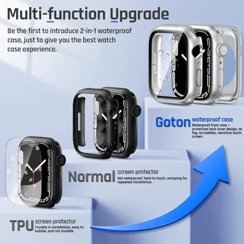 Goton 2 in 1 Waterproof Case for Apple Watch Series 9 8 7 Screen Protector 41mm, 360 Protective Glass Face Cover Hard PC Bumper + Back Frame for iWatch Accessories 41 mm - 3