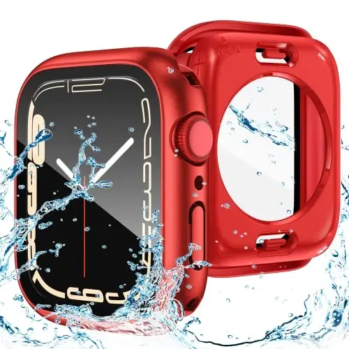 Goton 2 in 1 Waterproof Case for Apple Watch Series 9 8 7 Screen Protector 45mm, 360 Protective Glass Face Cover Hard PC Bumper + Back Frame for iWatch Accessories 45 mm - 1