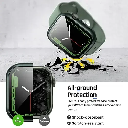 Goton 2 in 1 Waterproof Case for Apple Watch Series 9 8 7 Screen Protector 45mm, 360 Protective Glass Face Cover Hard PC Bumper + Back Frame for iWatch Accessories 45 mm - 6