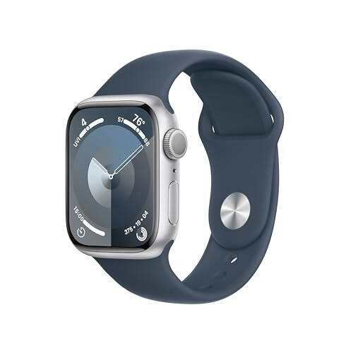 Apple Watch Series 9 [GPS 41mm] Kumush Alyuminiy Korpus va Moviy Sport Bant S/M bilan Smartwatch. Fitness Tracker, EKG Ilovalari, Doim Yoqilgan Retina Displey, Suvga Chidamli - 1