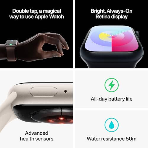 Apple Watch Series 9 [GPS 41mm] Kumush Alyuminiy Korpus va Moviy Sport Bant S/M bilan Smartwatch. Fitness Tracker, EKG Ilovalari, Doim Yoqilgan Retina Displey, Suvga Chidamli - 5