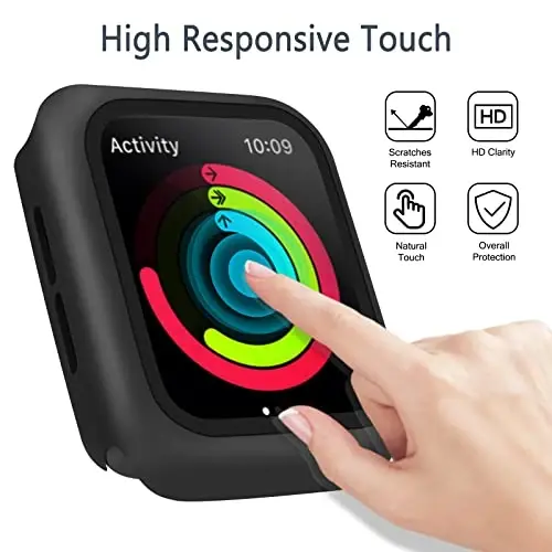 Apple Watch Series 9 Series 8 Series 7 41mm uchun Mugust 3 Pack Case, закалённое стекло ekran himoyachisi bilan suv o'tkazmaydigan tirnalishga qarshi HD Ultra yupqa to'liq himoya qopqog'i iWatch 41mm (qora) - 7